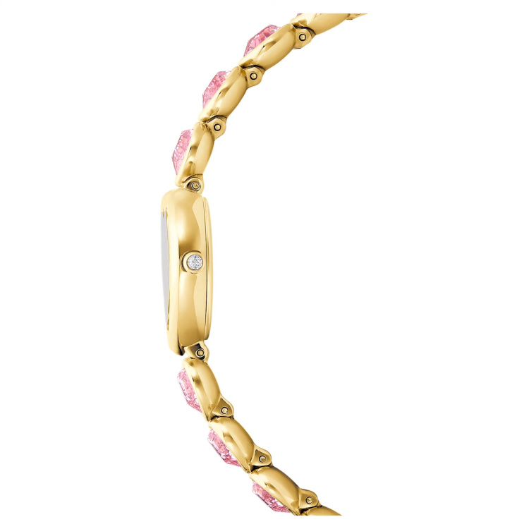 Idyllia Heart watch Crystal bracelet, Pink, Gold-tone finish